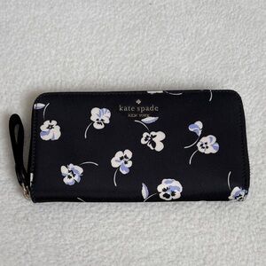 Kate Spade Chelsea Large Continental Nylon Pansy Floral Zip Around Wallet